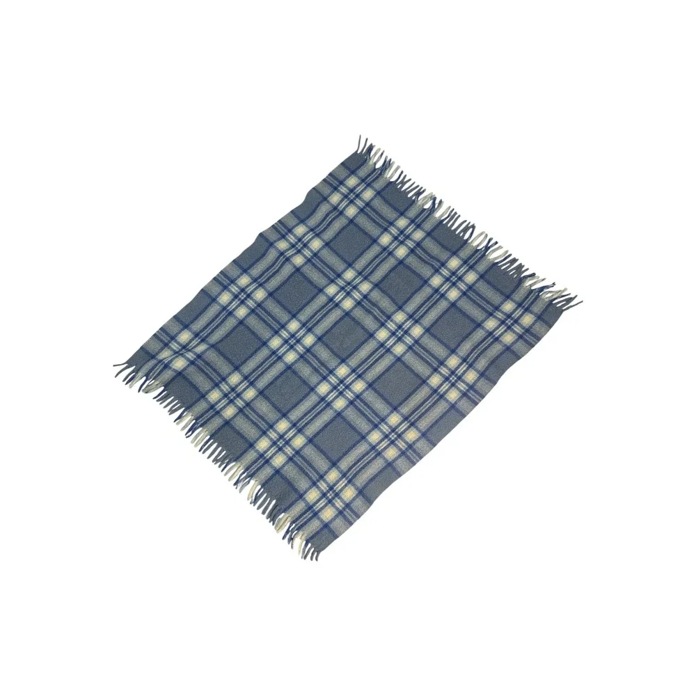 VTG Royal Scot 100% Wool Plaid Lap Blanket Gray Blue Made Great Britain